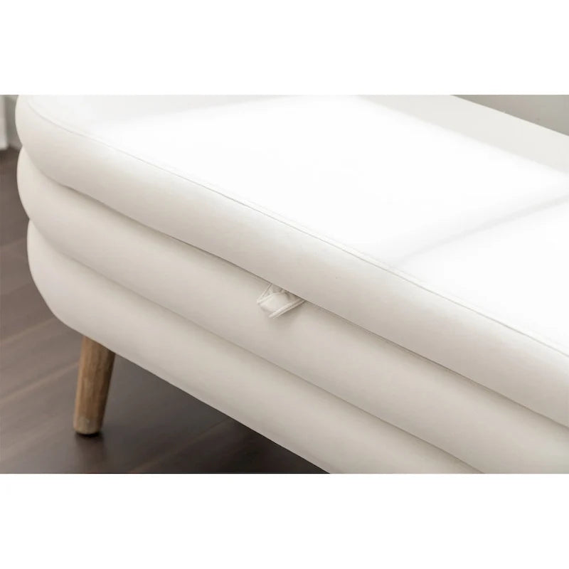Oval Upholstered Bench, Soft Padded End of Bed Bench with Wood Legs for Bedroom Entryway