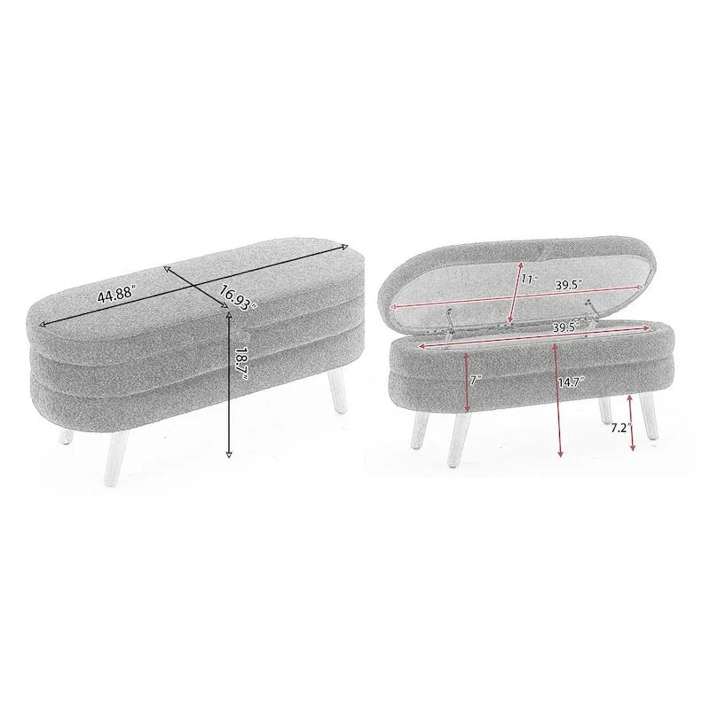 Banco ovalado tapizado, banco acolchado y suave a los pies de la cama con patas de madera para dormitorio o recibidor