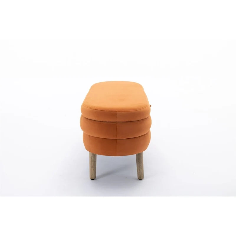 Banco ovalado tapizado, banco acolchado y suave a los pies de la cama con patas de madera para dormitorio o recibidor