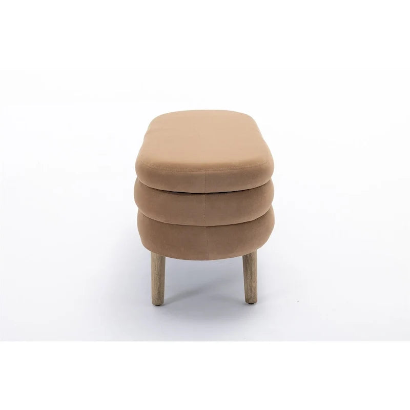 Banco ovalado tapizado, banco acolchado y suave a los pies de la cama con patas de madera para dormitorio o recibidor