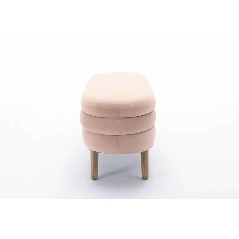 Banco ovalado tapizado, banco acolchado y suave a los pies de la cama con patas de madera para dormitorio o recibidor