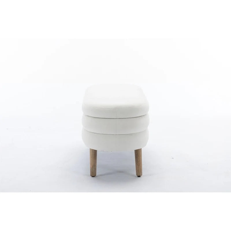 Banco ovalado tapizado, banco acolchado y suave a los pies de la cama con patas de madera para dormitorio o recibidor