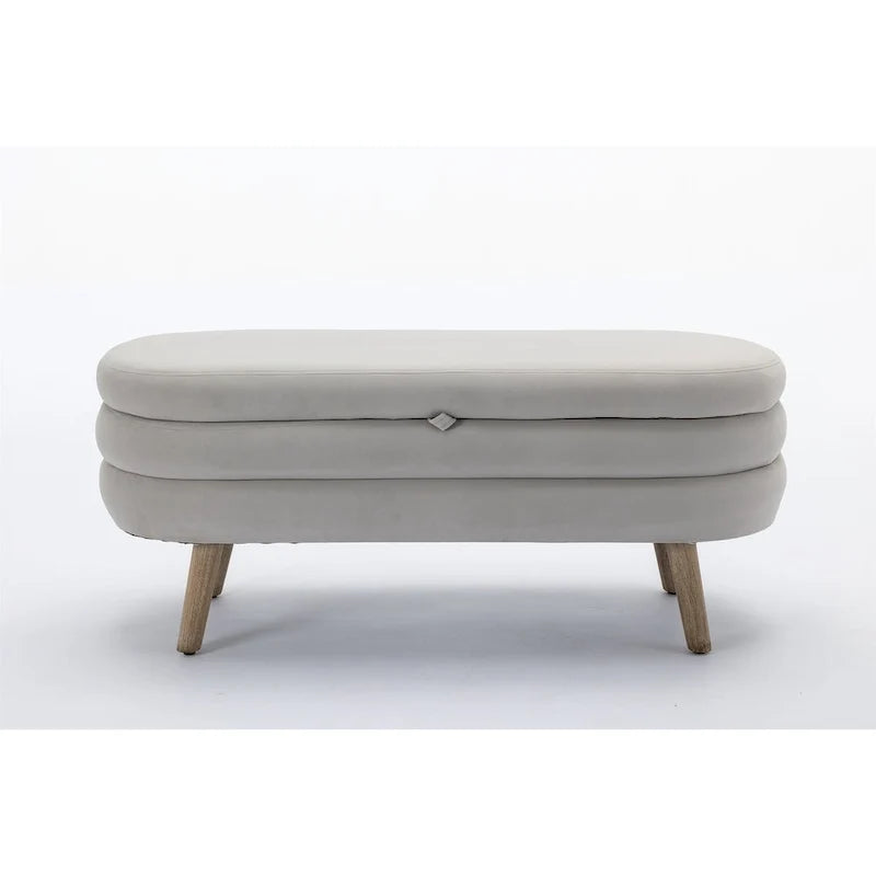 Banco ovalado tapizado, banco acolchado y suave a los pies de la cama con patas de madera para dormitorio o recibidor