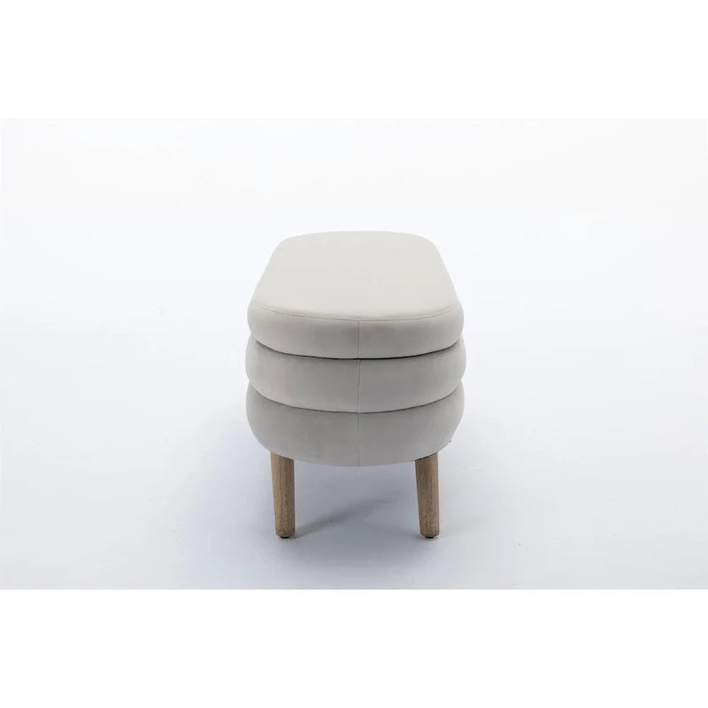 Banco ovalado tapizado, banco acolchado y suave a los pies de la cama con patas de madera para dormitorio o recibidor