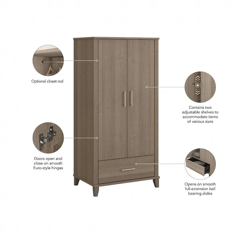 Tall Entryway Cabinet with Doors and Drawer