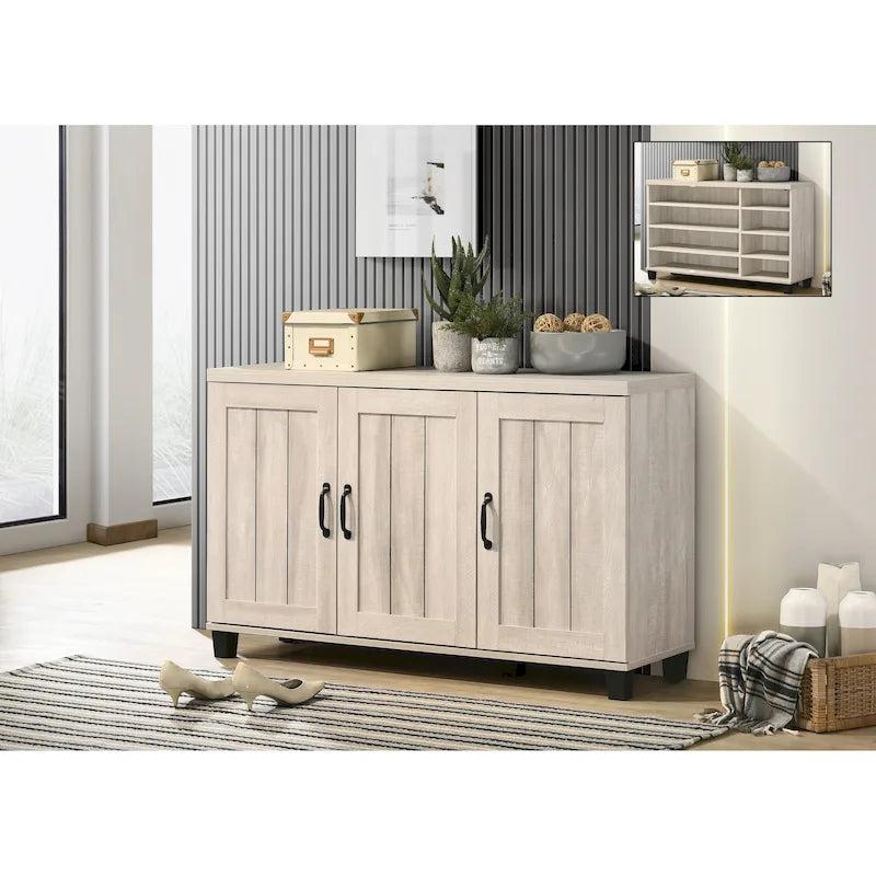 45 Dusty Gray Oak Finish 3-Door Shoe Cabinet