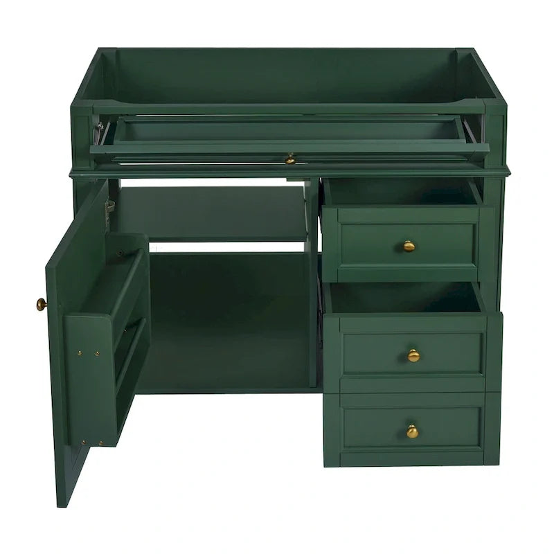 Meuble-lavabo de 36 pouces sans dessus ni lavabo, meuble de rangement moderne pour salle de bains avec 2 tiroirs et un tiroir basculant, structure en bois massif