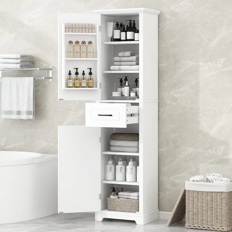 Tall Bathroom Storage Cabinet, Freestanding Storage Cabinet with Two Doors and Adjustable Shelves, Door Shelve Design