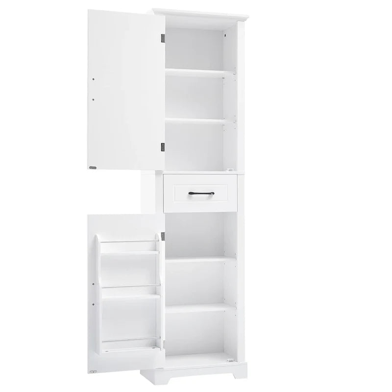 Gabinete alto de almacenamiento para baño, independiente, con dos puertas y estantes ajustables, diseño con estantes en las puertas