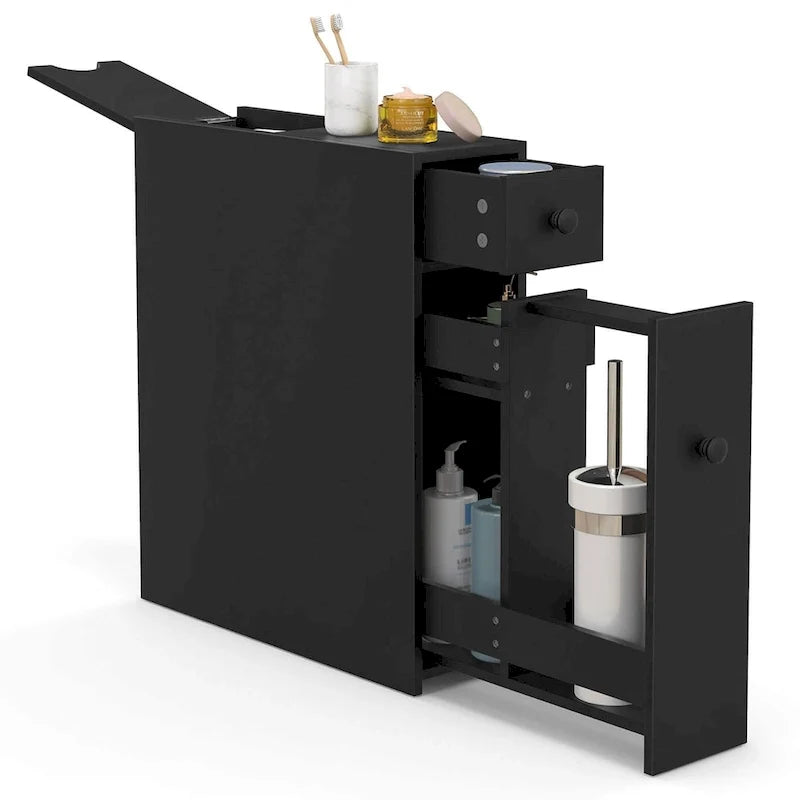 Costway Bathroom Floor Cabinet Toilet Narrow Storage Organizer with - See Details
