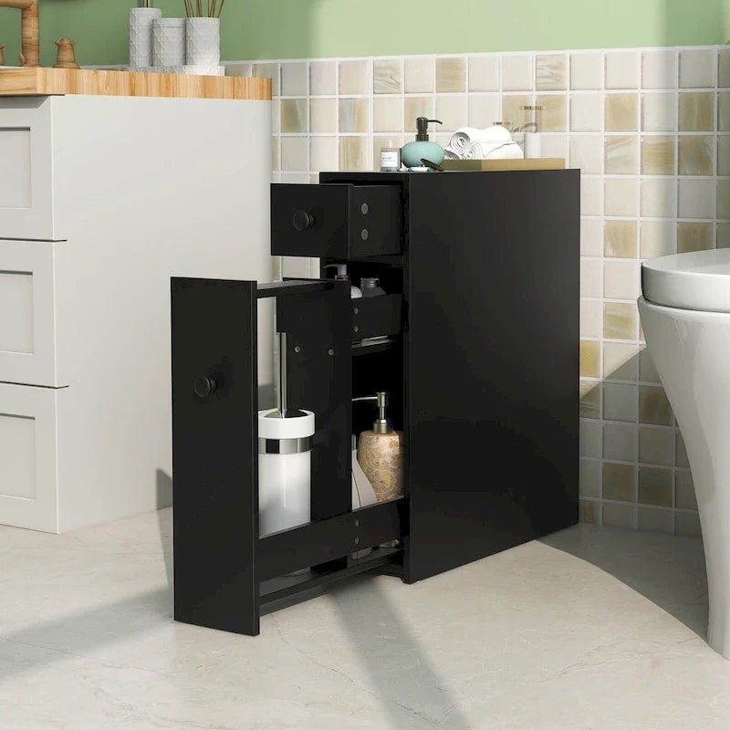 Armoire de rangement étroite à poser au sol pour salle de bain