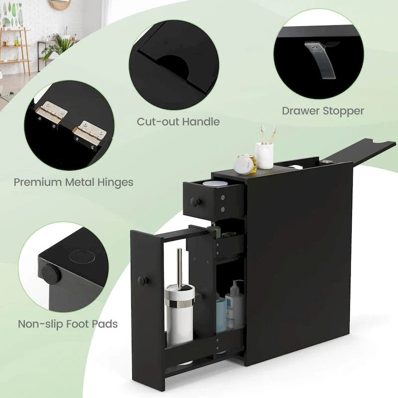 Armoire de rangement étroite à poser au sol pour salle de bain
