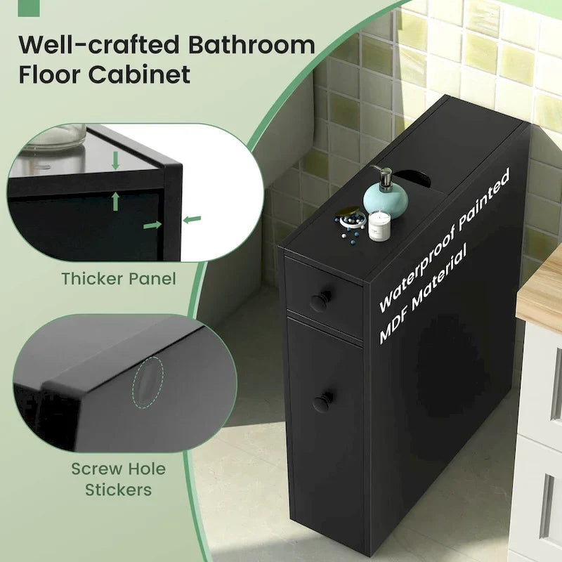 Armoire de rangement étroite à poser au sol pour salle de bain