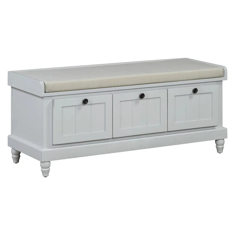 Banc à chaussures avec assise rembourrée à couvercle relevable et espace caché, banc de rangement pour chaussures d’entrée avec 3 tiroirs, banc de bout de lit pour chambre à coucher