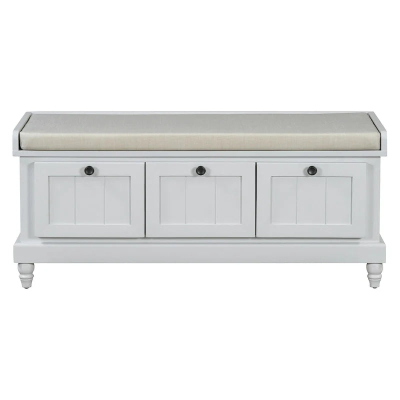 Banc à chaussures avec assise rembourrée à couvercle relevable et espace caché, banc de rangement pour chaussures d’entrée avec 3 tiroirs, banc de bout de lit pour chambre à coucher