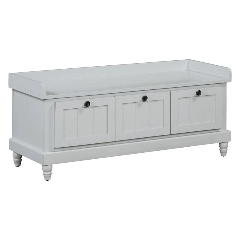 Banc à chaussures avec assise rembourrée à couvercle relevable et espace caché, banc de rangement pour chaussures d’entrée avec 3 tiroirs, banc de bout de lit pour chambre à coucher