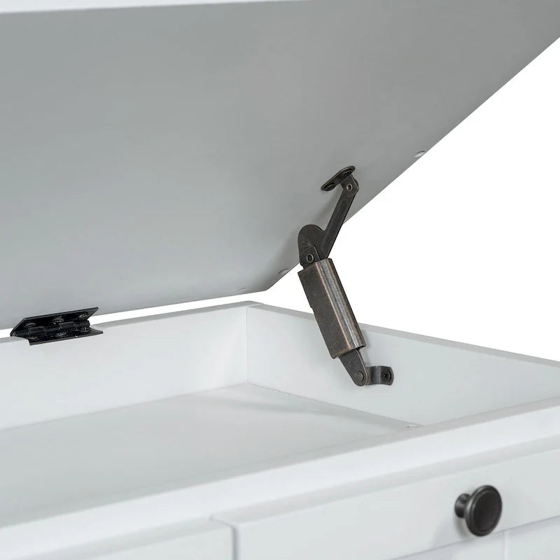 Banc à chaussures avec assise rembourrée à couvercle relevable et espace caché, banc de rangement pour chaussures d’entrée avec 3 tiroirs, banc de bout de lit pour chambre à coucher