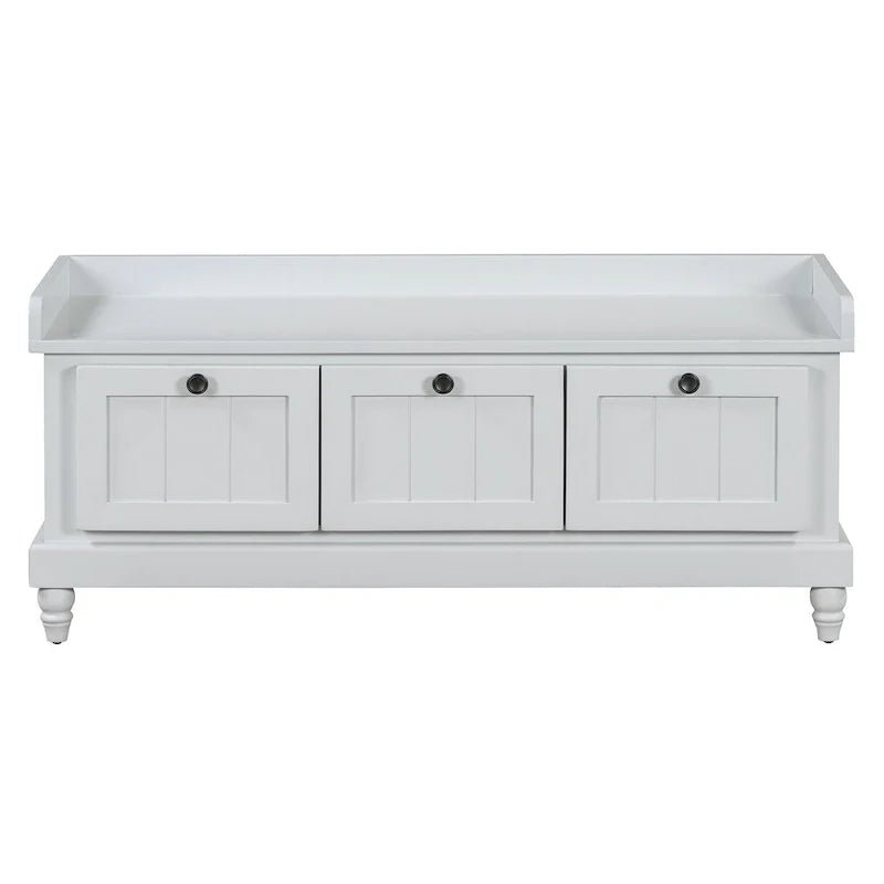 Banc à chaussures avec assise rembourrée à couvercle relevable et espace caché, banc de rangement pour chaussures d’entrée avec 3 tiroirs, banc de bout de lit pour chambre à coucher