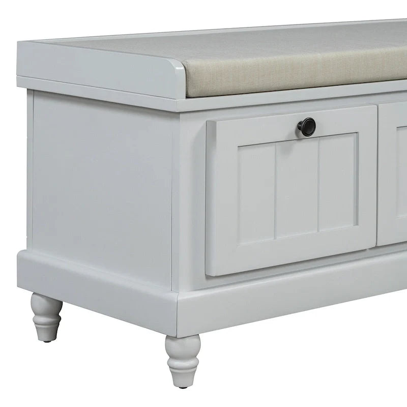 Banc à chaussures avec assise rembourrée à couvercle relevable et espace caché, banc de rangement pour chaussures d’entrée avec 3 tiroirs, banc de bout de lit pour chambre à coucher