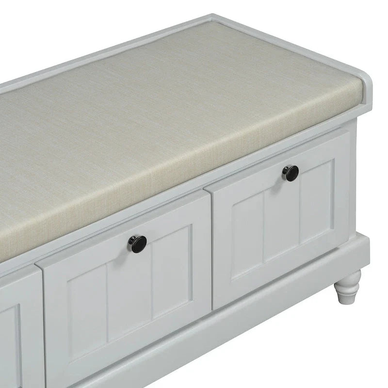 Banc à chaussures avec assise rembourrée à couvercle relevable et espace caché, banc de rangement pour chaussures d’entrée avec 3 tiroirs, banc de bout de lit pour chambre à coucher