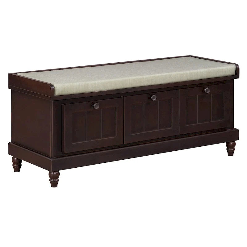 Banc à chaussures avec assise rembourrée à couvercle relevable et espace caché, banc de rangement pour chaussures d’entrée avec 3 tiroirs, banc de bout de lit pour chambre à coucher