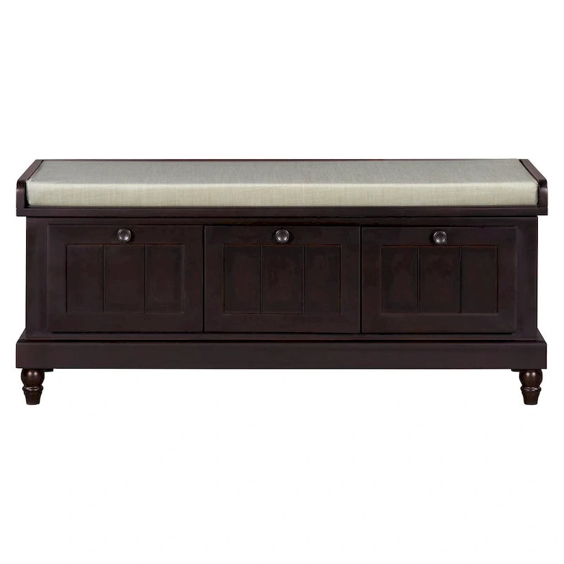 Banc à chaussures avec assise rembourrée à couvercle relevable et espace caché, banc de rangement pour chaussures d’entrée avec 3 tiroirs, banc de bout de lit pour chambre à coucher