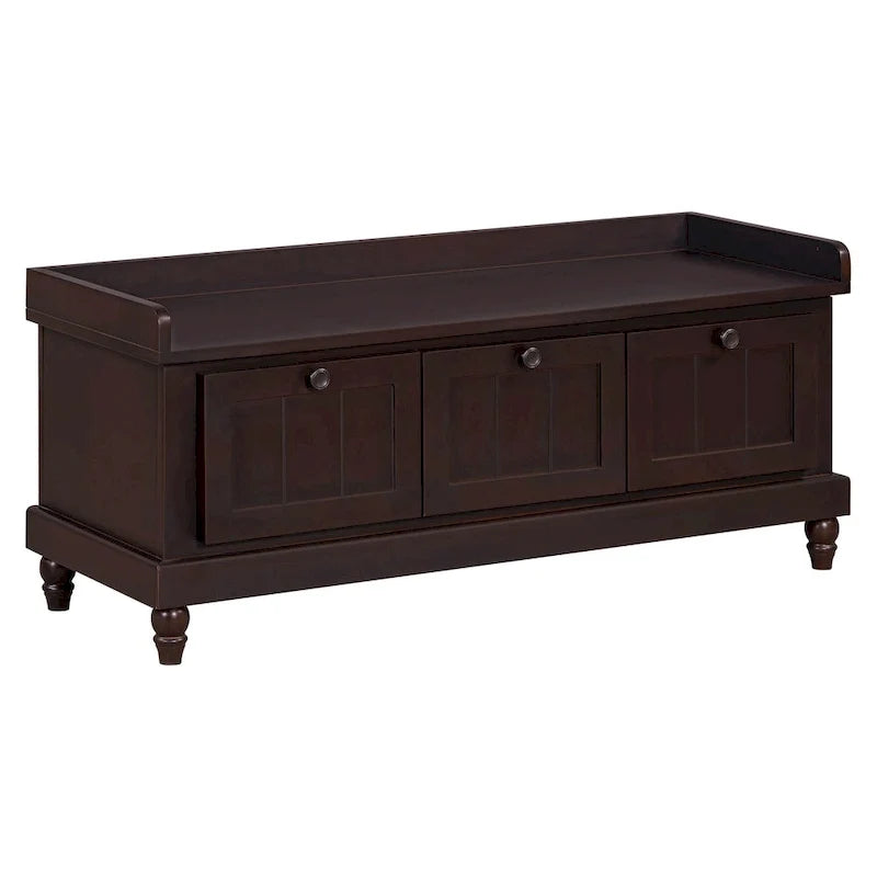 Banc à chaussures avec assise rembourrée à couvercle relevable et espace caché, banc de rangement pour chaussures d’entrée avec 3 tiroirs, banc de bout de lit pour chambre à coucher