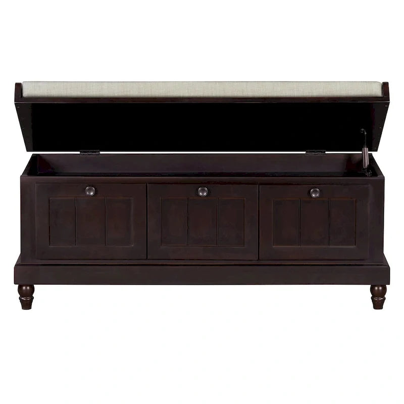 Banc à chaussures avec assise rembourrée à couvercle relevable et espace caché, banc de rangement pour chaussures d’entrée avec 3 tiroirs, banc de bout de lit pour chambre à coucher