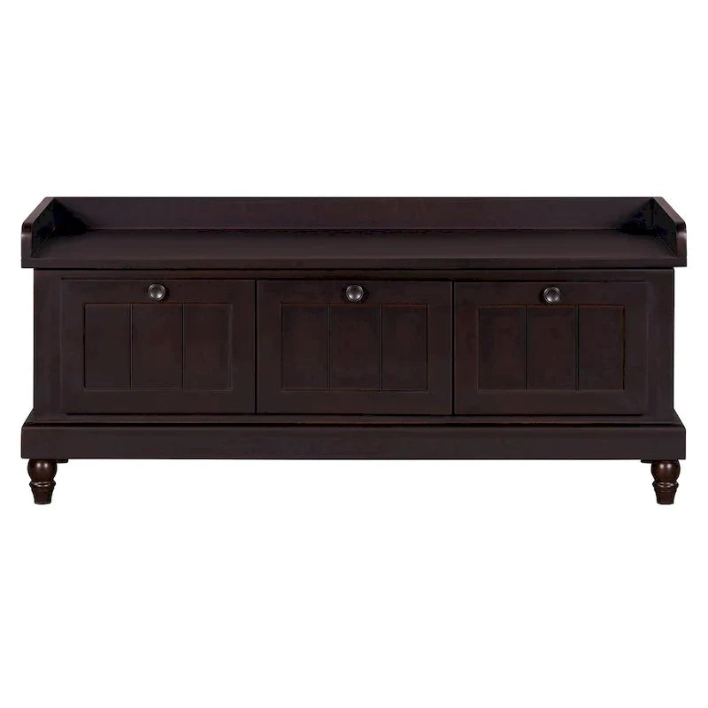 Banc à chaussures avec assise rembourrée à couvercle relevable et espace caché, banc de rangement pour chaussures d’entrée avec 3 tiroirs, banc de bout de lit pour chambre à coucher