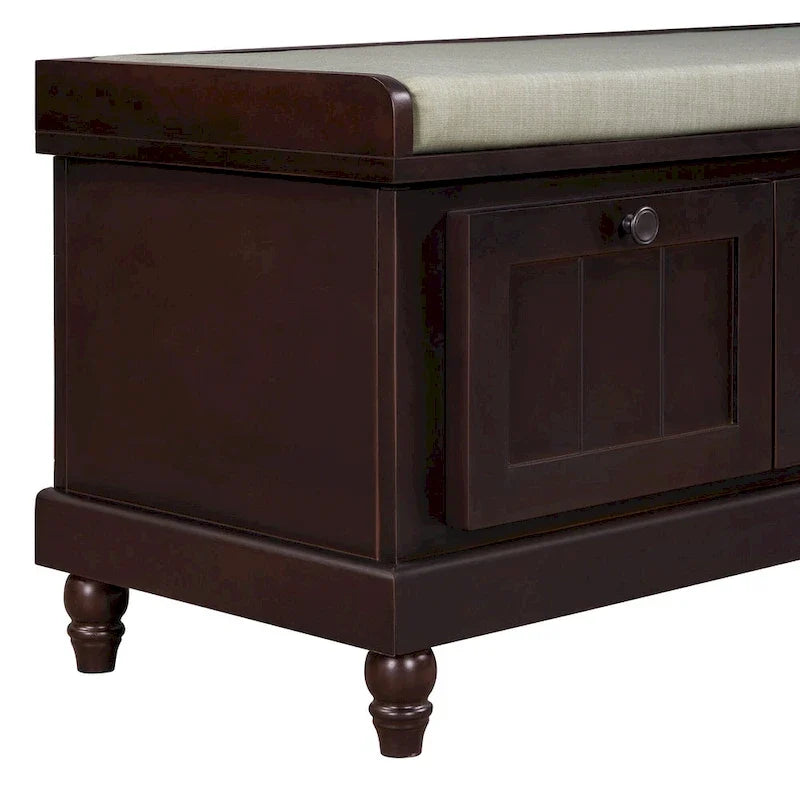 Banc à chaussures avec assise rembourrée à couvercle relevable et espace caché, banc de rangement pour chaussures d’entrée avec 3 tiroirs, banc de bout de lit pour chambre à coucher