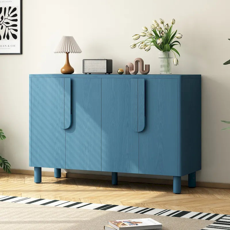 4-Door Buffet Cabinet with Storage, Wood Sideboard Cabinet with Unique Arc Handles and Adjustable Shelves for Dining Room