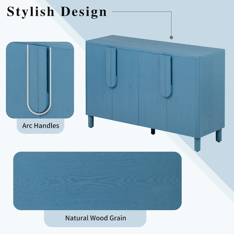 4-Door Buffet Cabinet with Storage, Wood Sideboard Cabinet with Unique Arc Handles and Adjustable Shelves for Dining Room