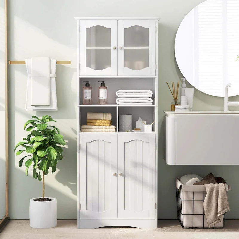 58.5 Tall Bathroom Storage Cabinet Freestanding Linen Cabinet