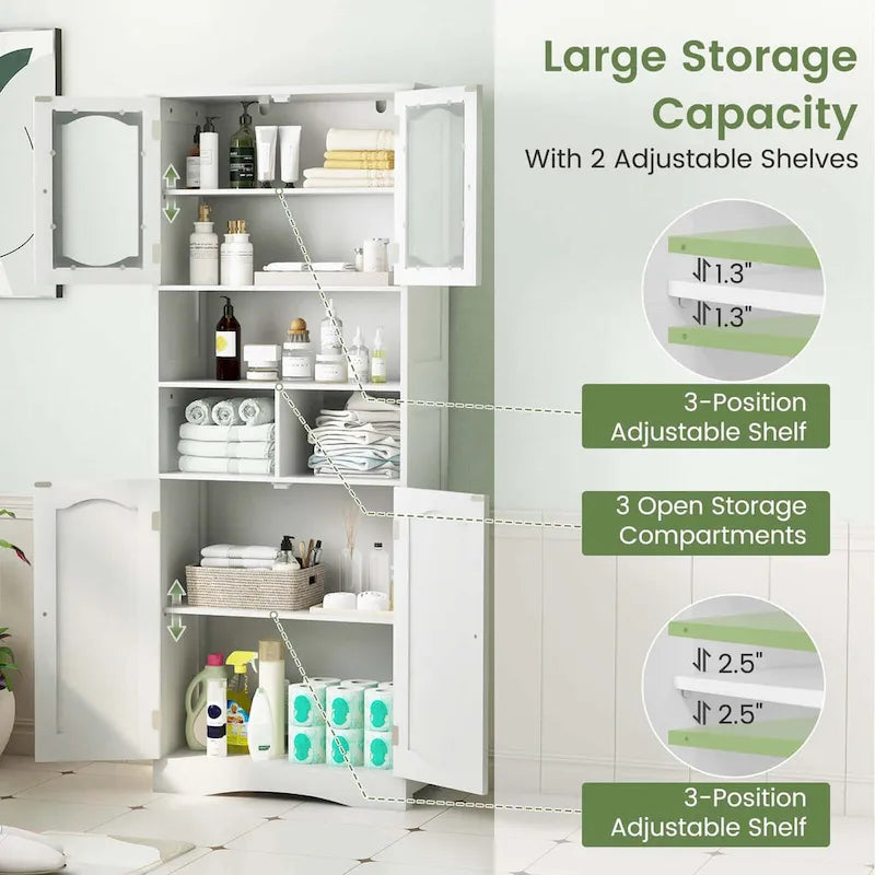 58.5 Tall Bathroom Storage Cabinet Freestanding Linen Cabinet