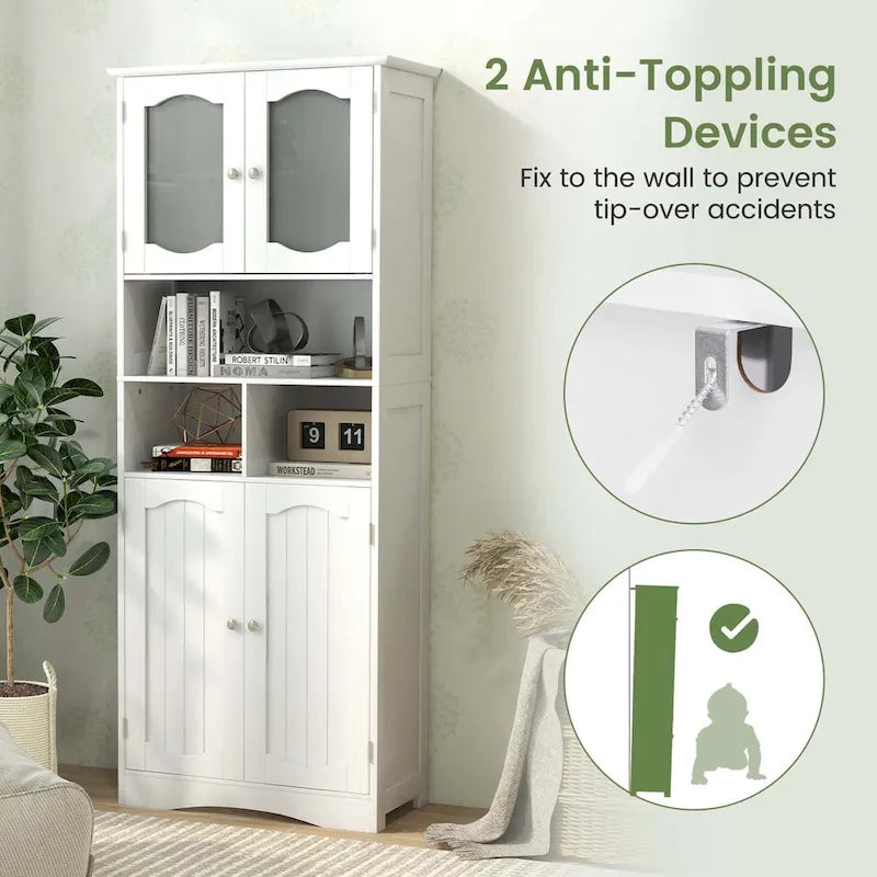 58.5 Tall Bathroom Storage Cabinet Freestanding Linen Cabinet