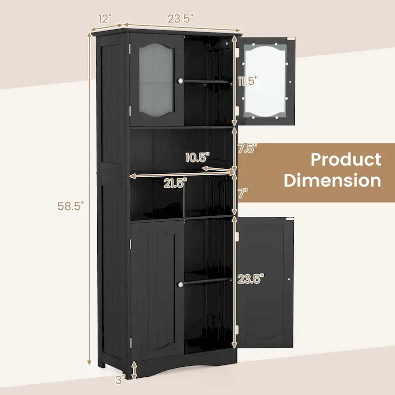 58.5 Tall Bathroom Storage Cabinet Freestanding Linen Cabinet