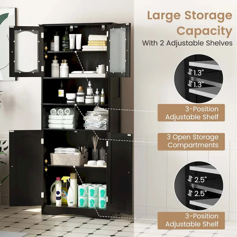 58.5 Tall Bathroom Storage Cabinet Freestanding Linen Cabinet