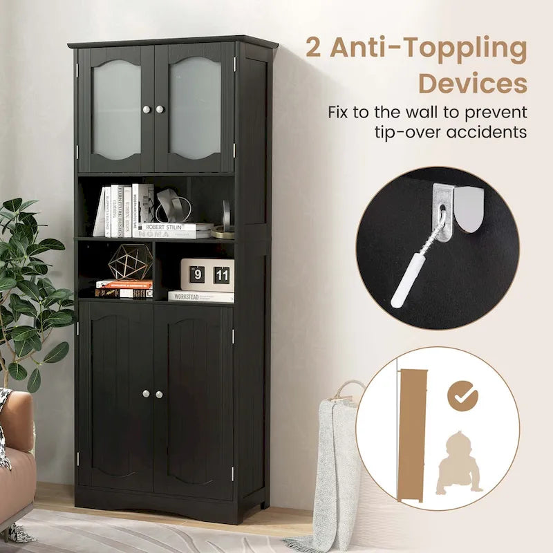 58.5 Tall Bathroom Storage Cabinet Freestanding Linen Cabinet