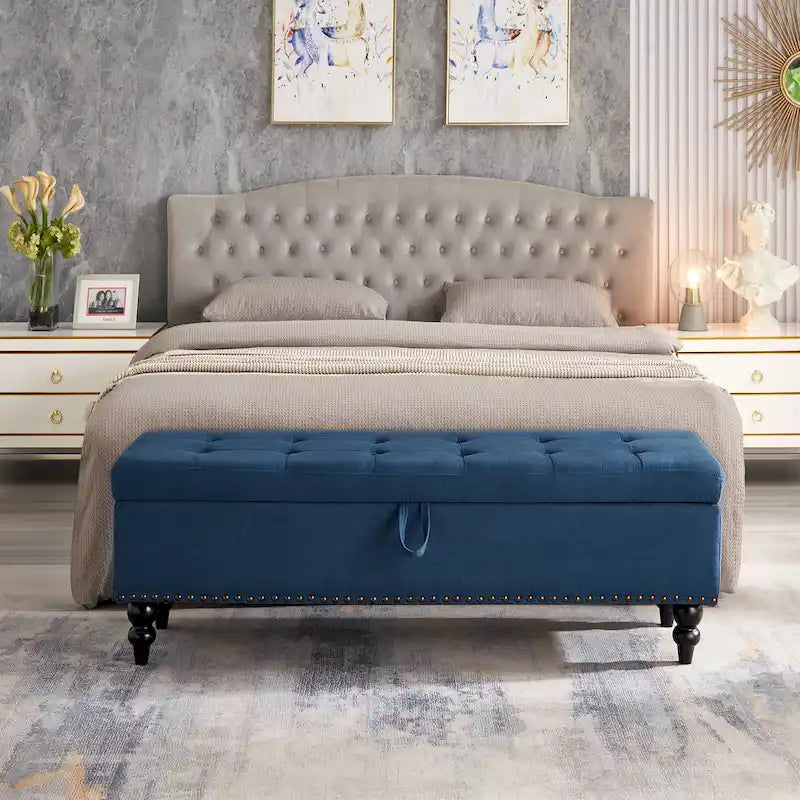 Upholstered Storage Bench with Nailhead Trim, Lift Top Ottoman Bench for Bedroom End of Bed