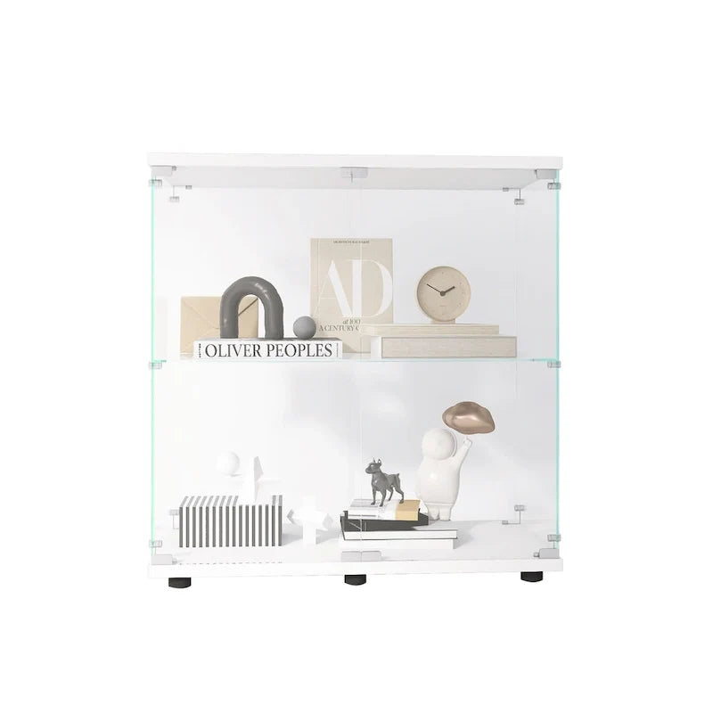 Vitrine à deux portes en verre et 2 étagères, bibliothèque vitrée sur pied pour salon, chambre ou bureau