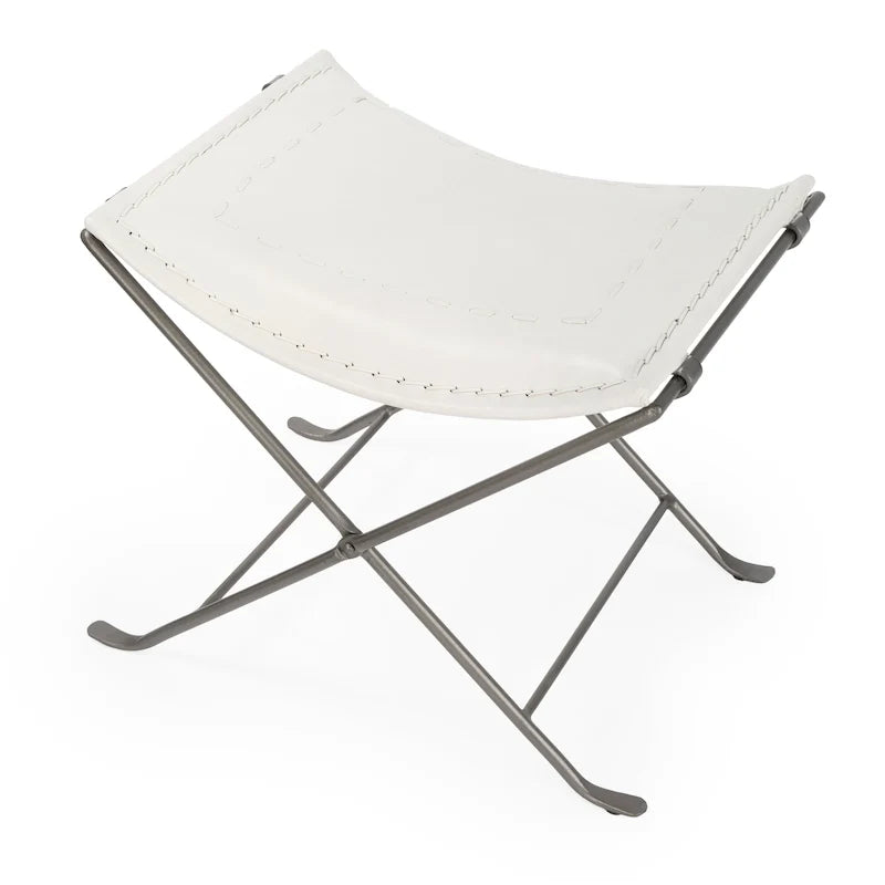 Folding Leather Accent Stools, X Metal Frame Footrest Bench, Decorative Ottoman for Living Room