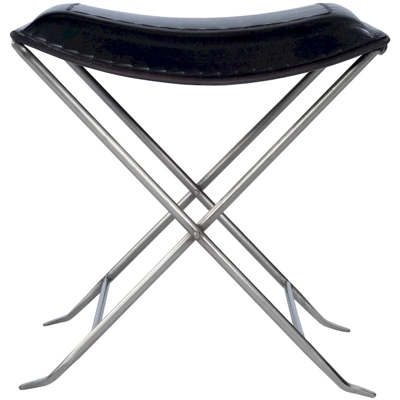 Tabourets d’appoint pliants en cuir, repose-pieds banc avec cadre métallique en X, pouf décoratif pour salon