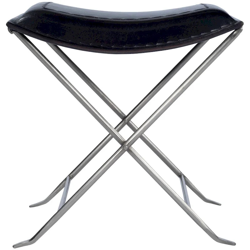 Tabourets d’appoint pliants en cuir, repose-pieds banc avec cadre métallique en X, pouf décoratif pour salon