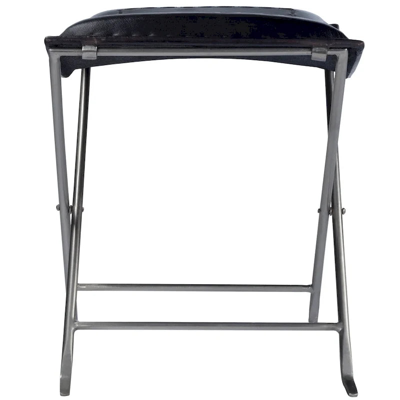 Tabourets d’appoint pliants en cuir, repose-pieds banc avec cadre métallique en X, pouf décoratif pour salon
