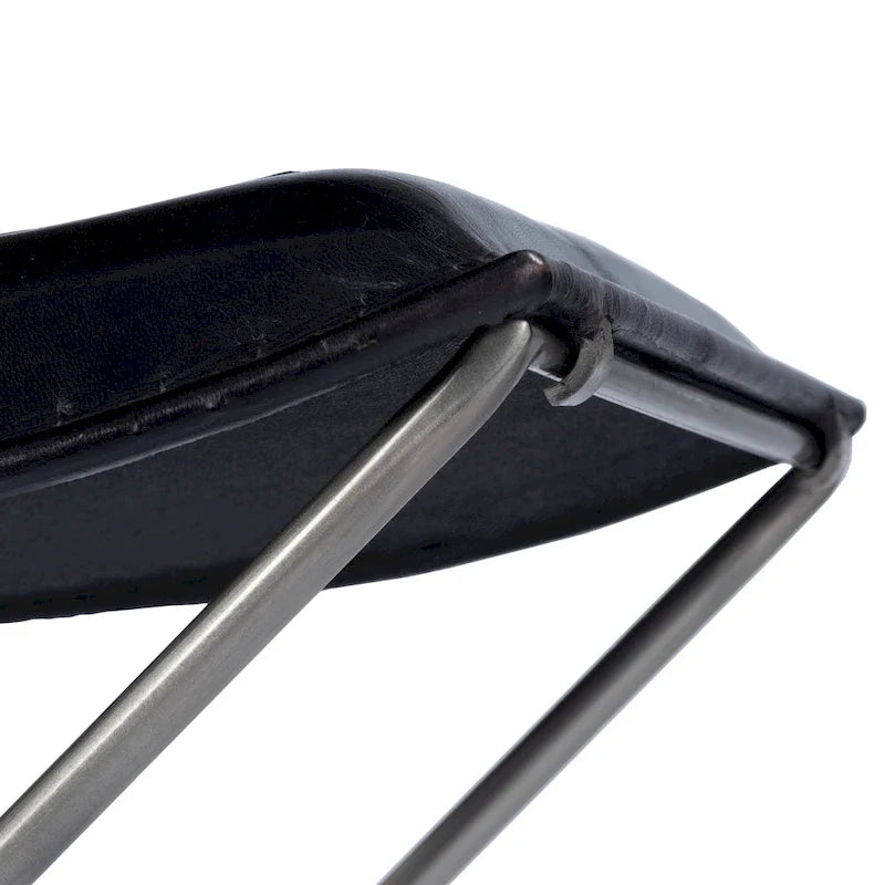 Tabourets d’appoint pliants en cuir, repose-pieds banc avec cadre métallique en X, pouf décoratif pour salon