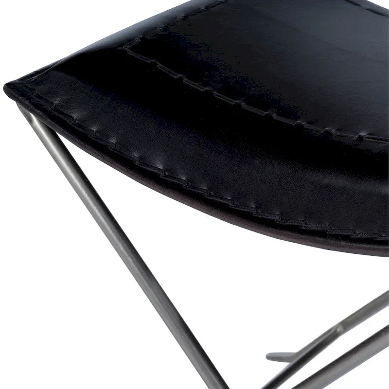 Tabourets d’appoint pliants en cuir, repose-pieds banc avec cadre métallique en X, pouf décoratif pour salon
