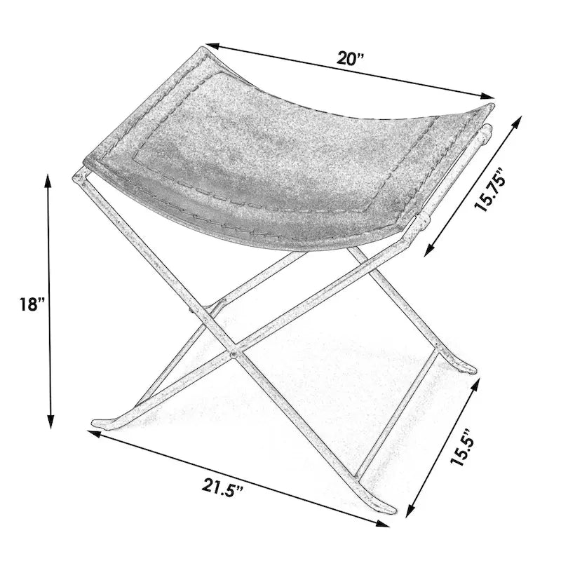 Tabourets d’appoint pliants en cuir, repose-pieds banc avec cadre métallique en X, pouf décoratif pour salon