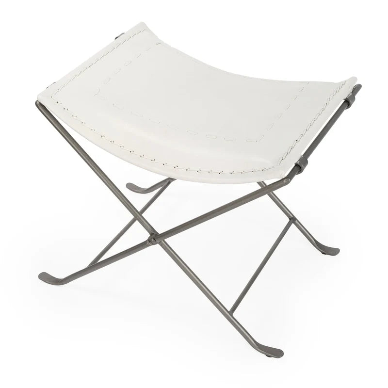 Tabourets d’appoint pliants en cuir, repose-pieds banc avec cadre métallique en X, pouf décoratif pour salon
