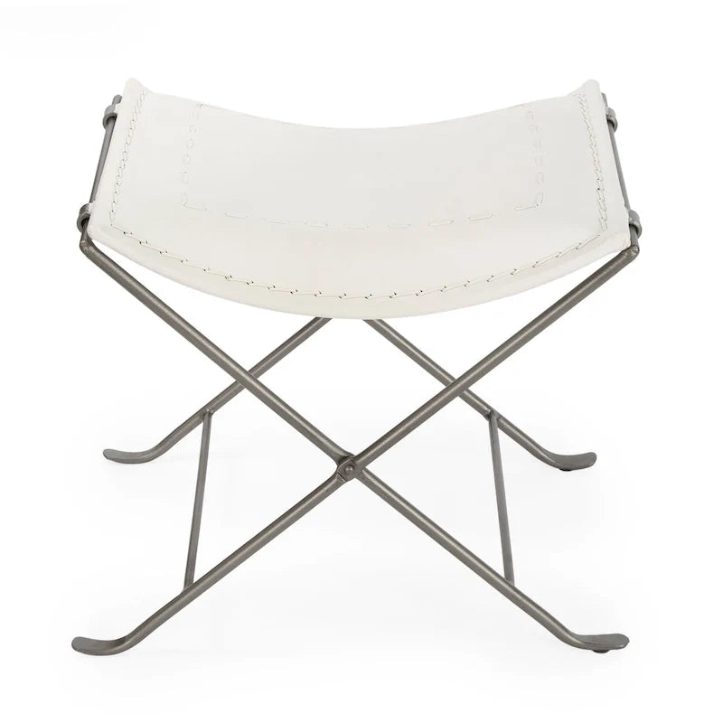 Tabourets d’appoint pliants en cuir, repose-pieds banc avec cadre métallique en X, pouf décoratif pour salon