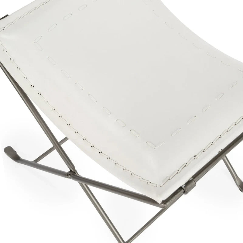Tabourets d’appoint pliants en cuir, repose-pieds banc avec cadre métallique en X, pouf décoratif pour salon